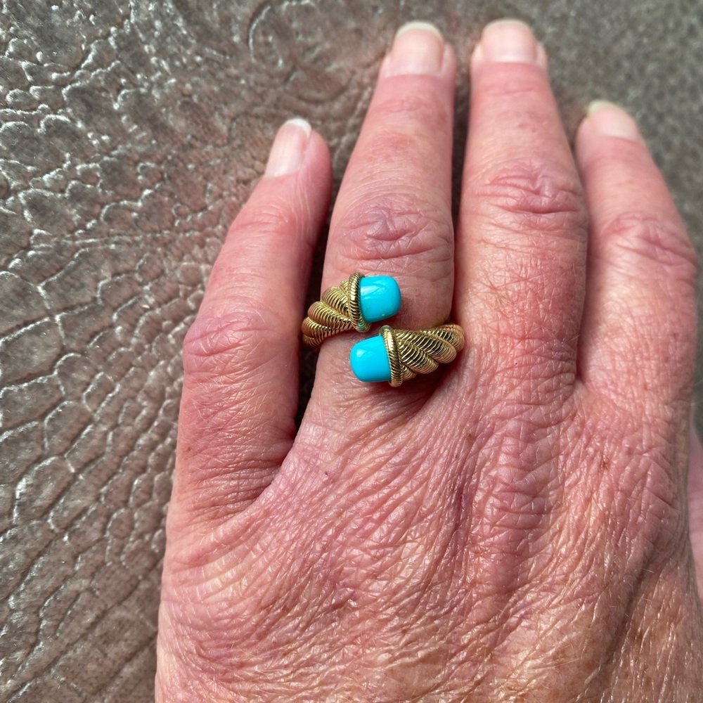 Judith Ripka Gold Toned Sterling Silver & Turquoise Ring Size 8